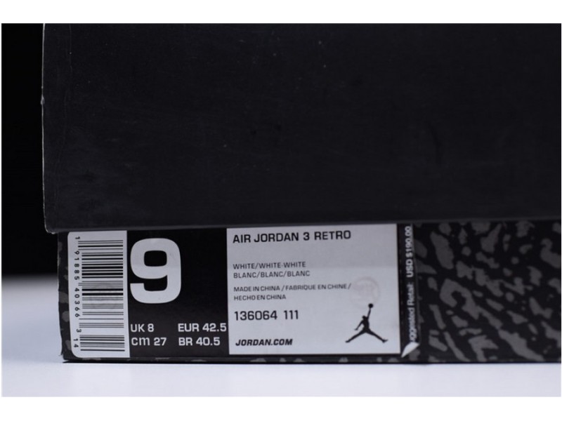 Air Jordan 3 Retro Triple White 136064-111