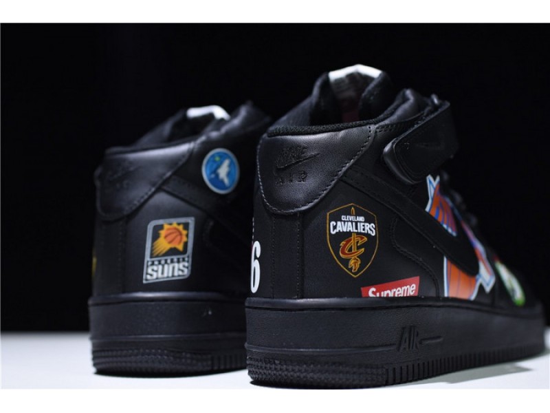 SUPREME x NBA Air Force 1 Mid '07 White Black teams AQ8017-011