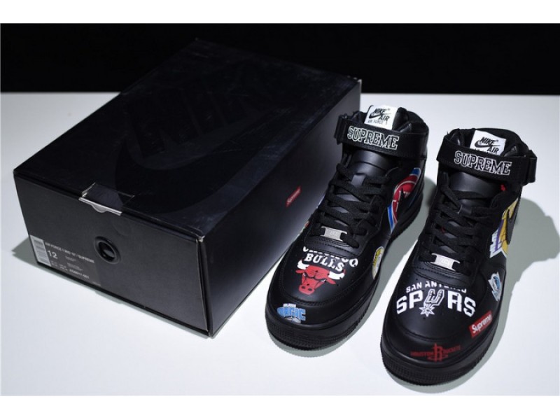 SUPREME x NBA Air Force 1 Mid '07 White Black teams AQ8017-011
