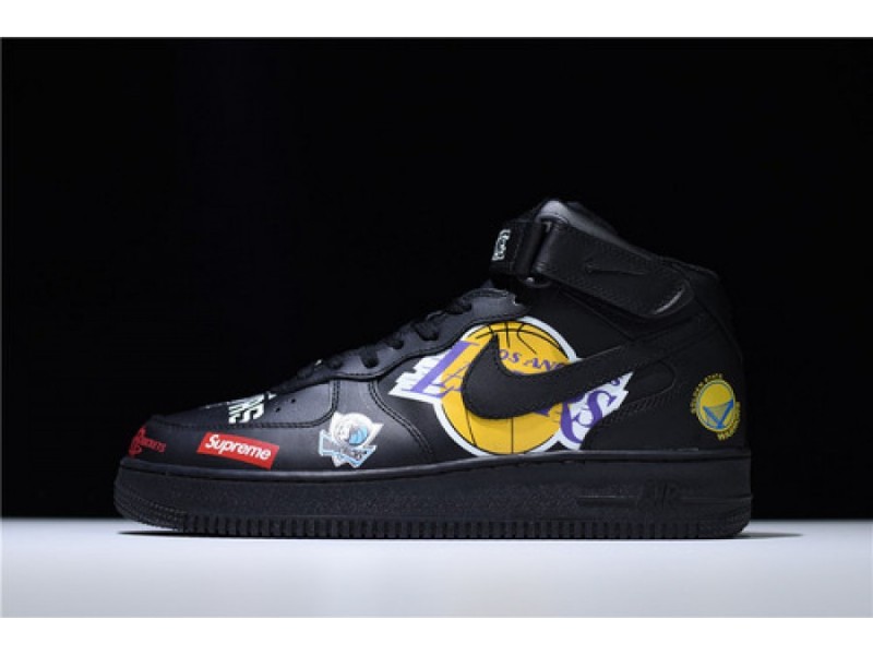 SUPREME x NBA Air Force 1 Mid '07 White Black teams AQ8017-011