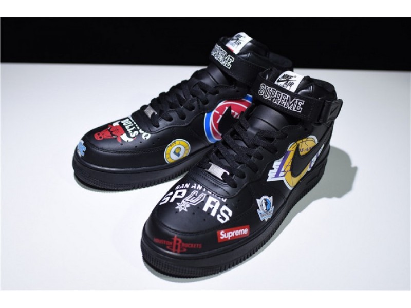 SUPREME x NBA Air Force 1 Mid '07 White Black teams AQ8017-011