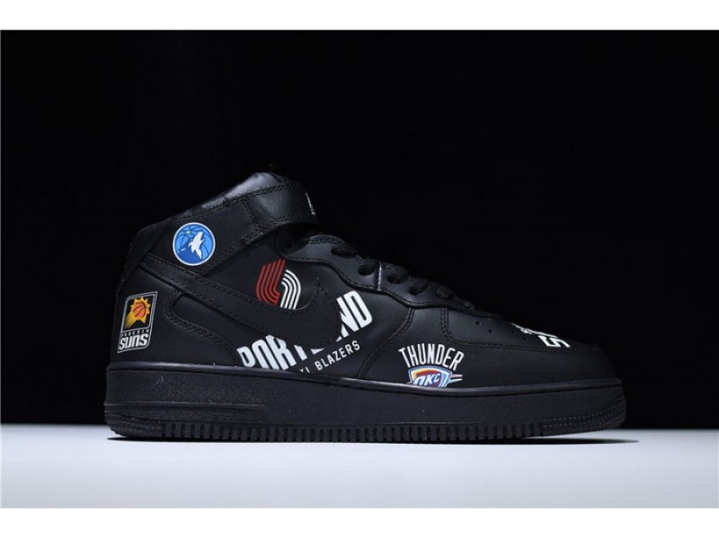 SUPREME x NBA Air Force 1 Mid '07 White Black teams AQ8017-011
